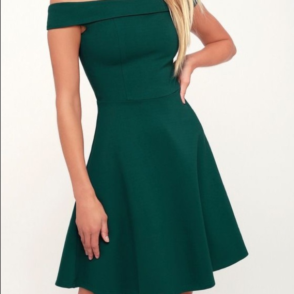 Lulus Forest Green Off-the-Shoulder Dresss